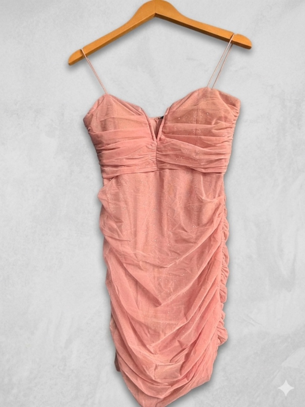 Windsor Pink Glitter Ruched Mesh Bodycon Mini Dress Medium Prom Party